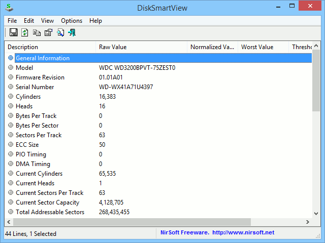 DiskSmartView rassemble toutes les informations SMART du disque dur installé.