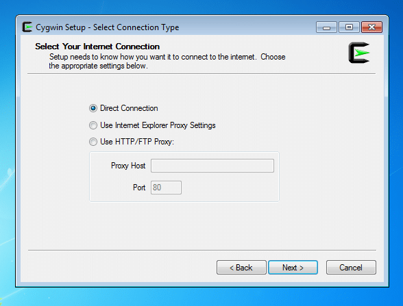 type de connexion install-cygwin