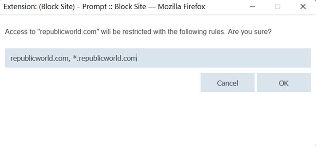 Bloquer les sites Web Firefox Add On Confirmer