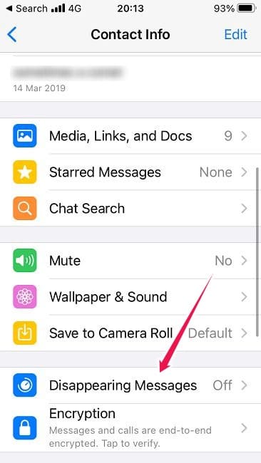 Comment envoyer des messages qui disparaissent Ios Whatsapp Voir les informations de contact