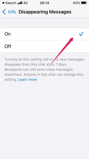 Comment envoyer des messages qui disparaissent Fonctionnalité Ios Whatsapp activée