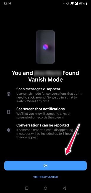 Comment envoyer des messages qui disparaissent Android Ok Continuer