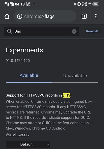 Chrome Android signale DNS sur Https
