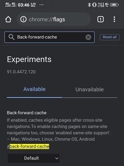 Chrome Android Flags Back Forward Cache