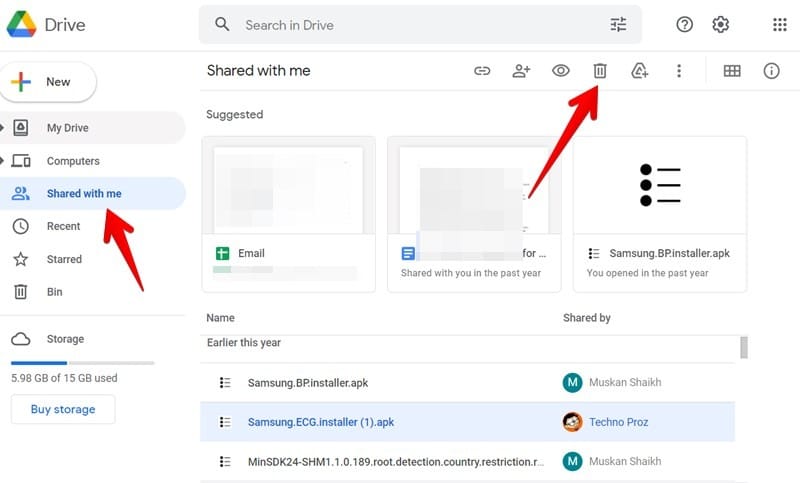Supprimer le fichier partagé Google Drive