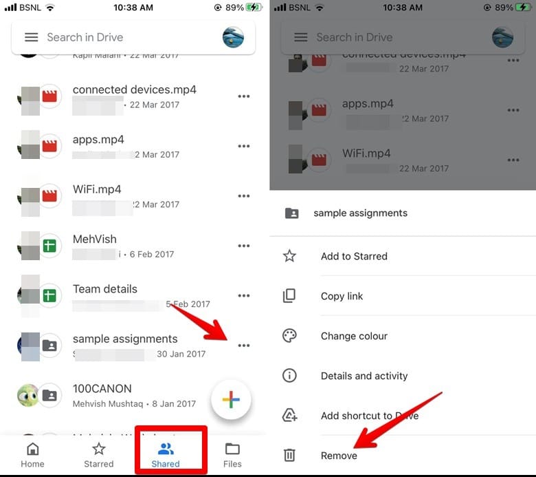 Google Drive Shared File Supprimer Mobile