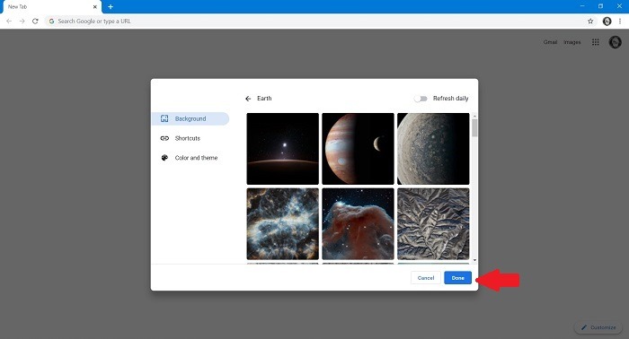 Comment changer l'arrière-plan de la recherche Google Définir une nouvelle image Chrome Desktop