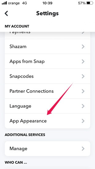 Comment activer l'apparence de l'application Snapchat Ios en mode sombre