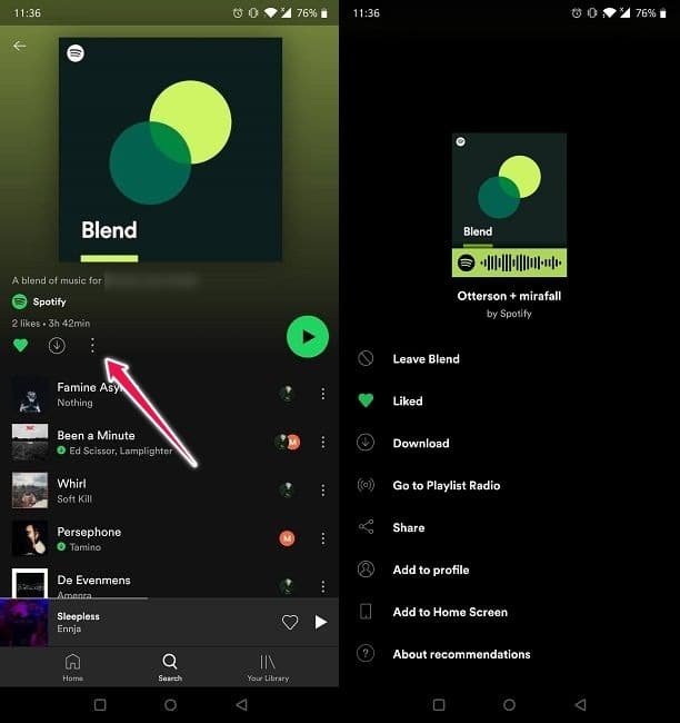 Comment créer une liste de lecture Spotify Blend Plus d'options