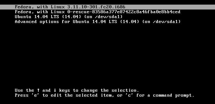 ubuntu et fedora - menu de démarrage ubuntu et fedora - menu de démarrage