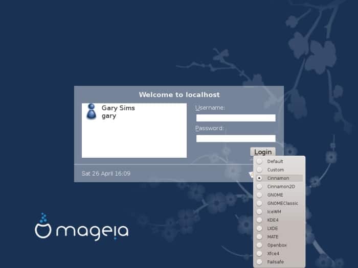 Mageia sélectionne le bureau lors de la connexion