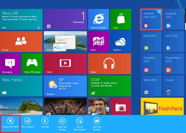 Supprimer les programmes préinstallés Windows 8 - Désépingler l'application