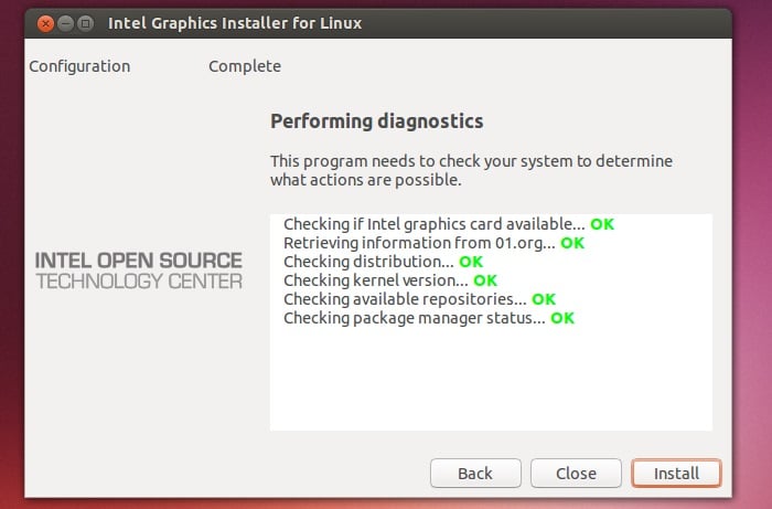 Programme d'installation graphique Intel pour Linux - diag