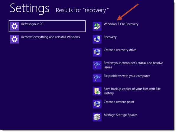 Créer une image système Windows 8 - Rechercher une récupération
