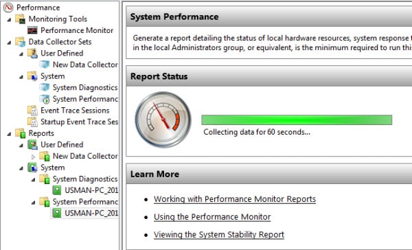 Surveillance de l'Analyseur de performances Windows 8
