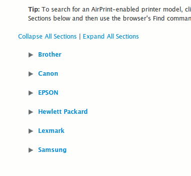 AirPrint-Liste