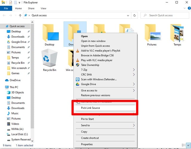 Créer un lien symbolique Windows 10 Choisir la source du lien