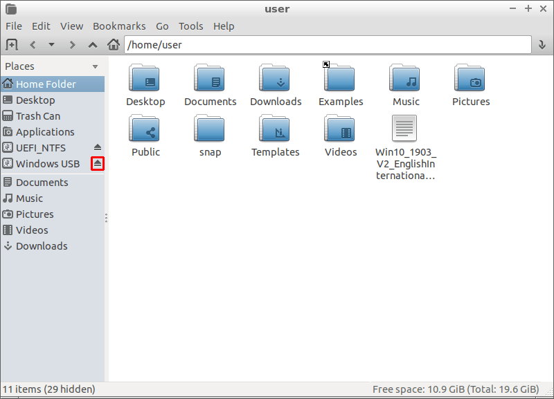 Windows 10 Configurer l'Usb à partir de Linux Éjecter les systèmes de fichiers Usb