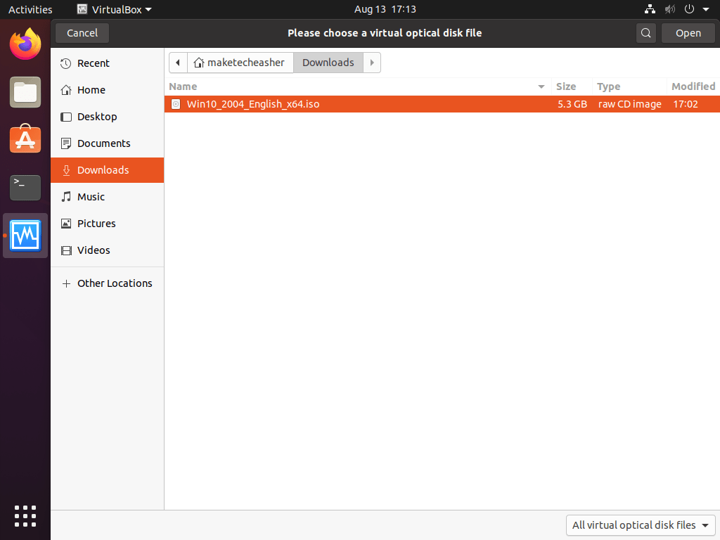 Windows sur Vbox en sélectionnant Iso