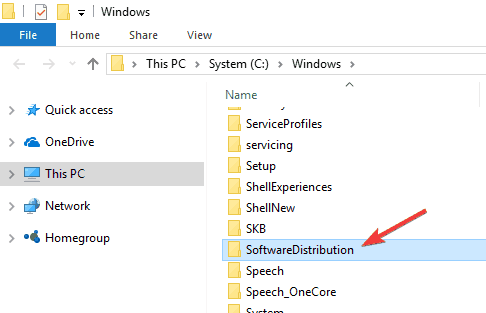 Mettre à niveau Windows 10 en supprimant les fichiers de distribution de logiciels