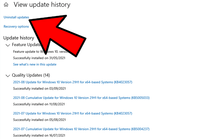 L'application Paramètres ne fonctionne pas Windows Roll Back Update 1