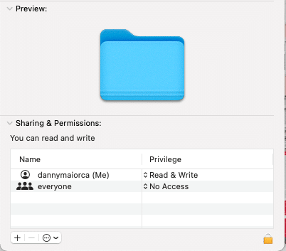 Capture d'écran montrant le partage et les autorisations Mac